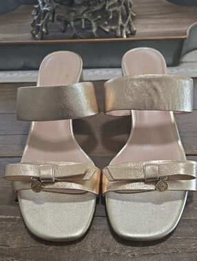kate spade Helena Metallic Gold Bow Slide Sandals